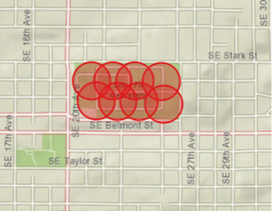 Example of filling an area with circles